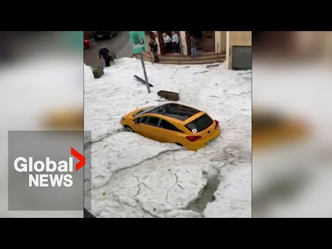 Severe hailstorm coats Catalonian village in ice
