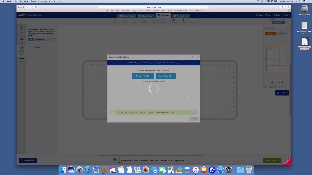Mailing labels from Numbers using Avery.com