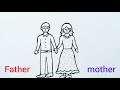Mother father drawing || How to draw mother and father