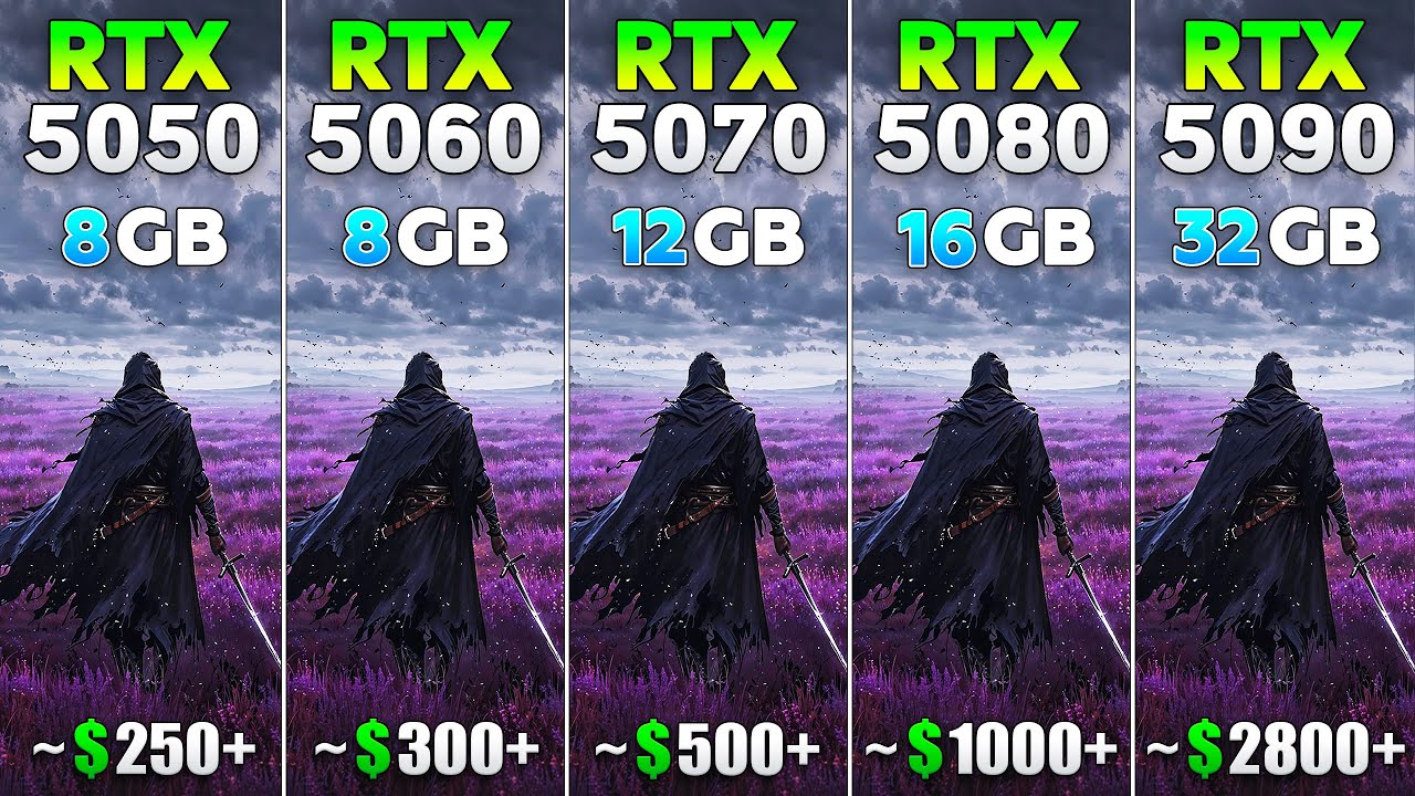 RTX 5050 vs RTX 5060 vs RTX 5070 vs RTX 5080 vs RTX 5090 - Test in 10 Games