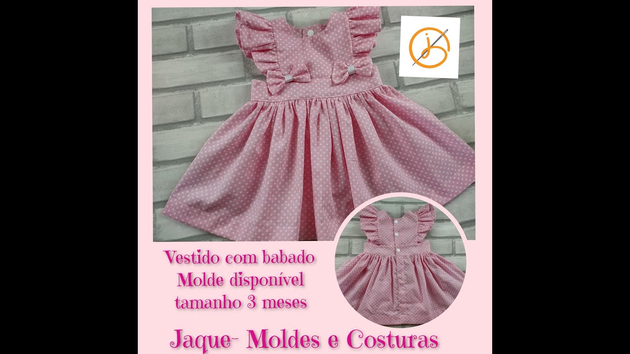 Vestido com babado tamanho 3 meses com molde gratuito