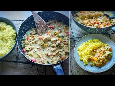 Creamy Boursin Chicken with Vegetables, Saffron Basmati Rice