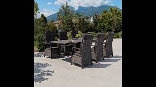 OUTFLEXX Nova Garten-Essgruppe, anthrazit matt/grau, Alu/Polyrattan/Spraystone, Tisch 160/260 x 100 cm, 6 Dining-Sessel