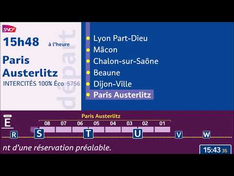 Annonce SNCF Intercités 100% Eco 5756 Grenoble - Paris-Austerlitz [HD - animé]