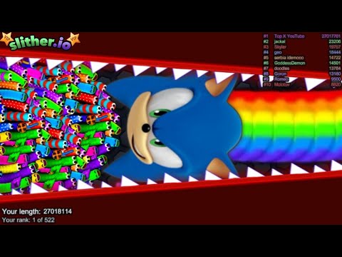 Slither.io A.I RAINBOW SONIC SNAKE vs TINY Pro Snakes - Epic Skin Slitherio Vip Gameplay - RECORDS