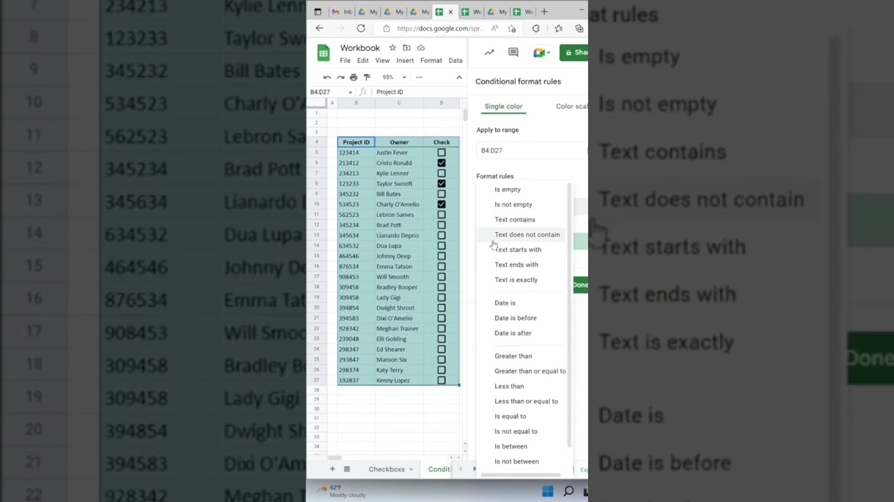 How to add conditional formatting to checkboxes in Google Sheets. 🤤 #excel #sheets