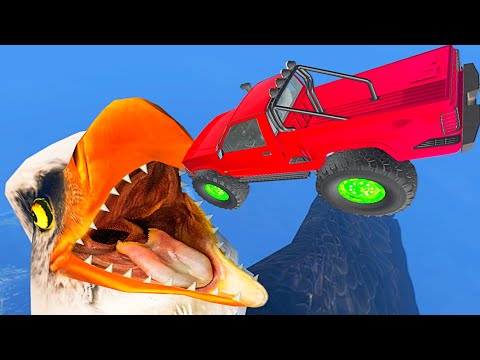 Cars Jumping into Mouth of Hungry Eagle - BeamNG.drive