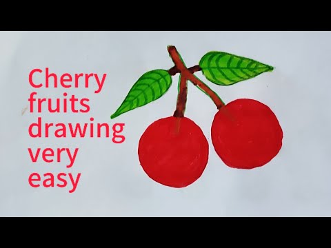 How to draw a cherry 🍒 drawing | Very easy step by step 💖 | Beautiful Fruits drawing