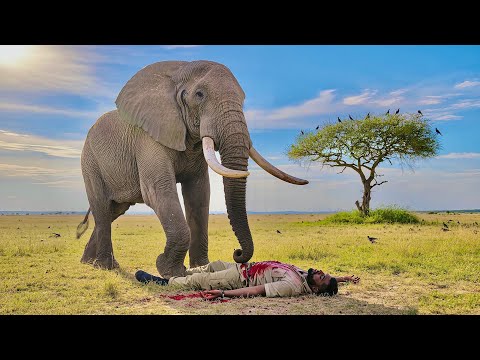 BIG Elephant Unfair attack on man in the forest | unbelievable fight by elephant 