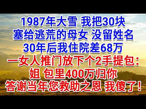 1987年大雪我把30块，塞给逃荒的母女没留名，30年后我住院差68万，一女人推门放下个2手提包：姐，包里400万归你！答谢当年救助之恩 我傻了！#生活經驗#情感故事#故事#小說#戀愛#情感#婚姻