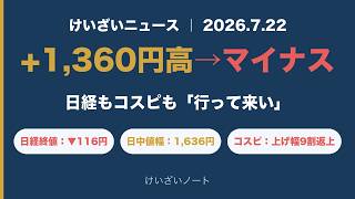 日経平均+1,360円高→終値はマイナス｜コスピも上げ幅9割返上「行って来い」の1日【けいざいノート】