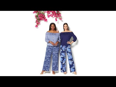 IMAN Global Chic Luxury Resort Palazzo Pant and Ruffle T...