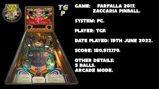 Farfalla 2017 - Zaccaria Pinball - Arcade mode, 5 balls - 180,917,170 points.