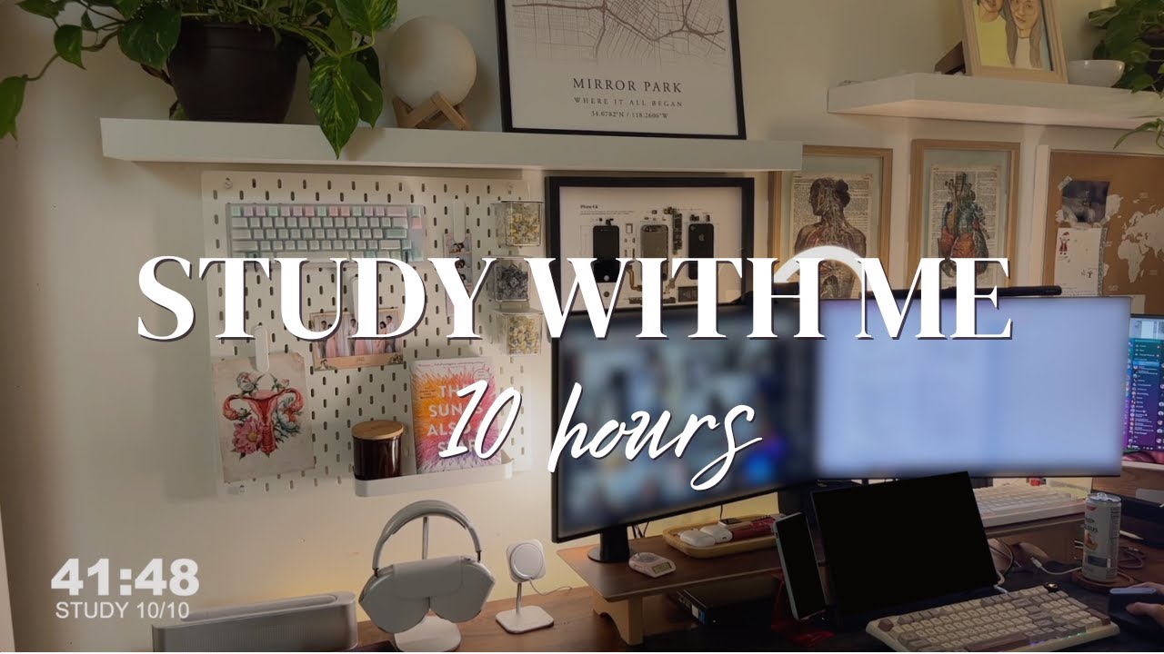 STUDY WITH ME FOR 10 HOURS | Fireplace Ambiance | 50/10 Pomodoro| Hara Studies