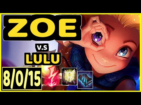 SKT T1 FAKER (ZOE) vs LULU - 8/0/15 KDA MID GAMEPLAY - KR Ranked GRANDMASTER