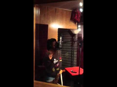 Tia Parchman in the vocal booth