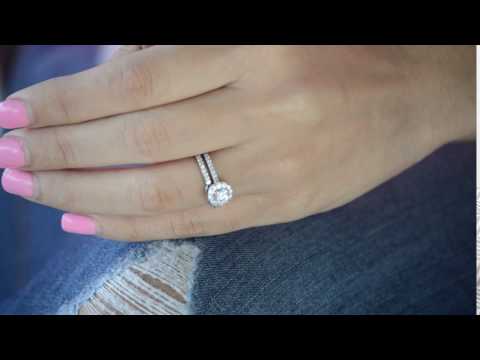 Round Halo Engagement Ring Bridal Set (2 Rings) (1.08 Ct. Twt.) - TwoBirch  ST-ENG-204-WG-G5H