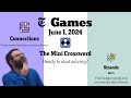 NYT Connections, Mini Crossword, and Strands | June 1, 2024