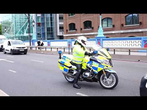 Motorcycle Police Escort / Protect Range Rover over Tower Bridge