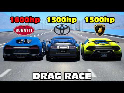 1500HP Toyota Supra vs Bugatti Chiron vs Lamborghini Huracan DRAG RACE