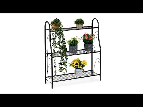 Blumenregal Metall mit 3 Ablagen Schwarz - Stahl - 71 x 83 x 25 cm