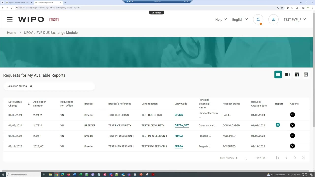 UPOV e-PVP Demonstration of DUS Exchange Module