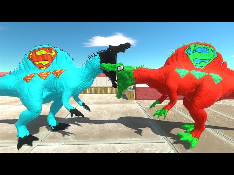 SUPERMAN SPINOSAURUS TOUR vs RED SUPERMAN SPINO DEATH FALL - Animal Revolt Battle Simulator