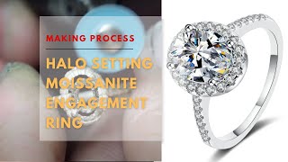How to make a Halo Setting Engagement Ring with Oval Cut Moissanite Diamond?