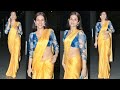 Gorgeous Shraddha Das Arrived At Mumbai Airport In Beautiful Yellow Saree As Usual Suits On Her