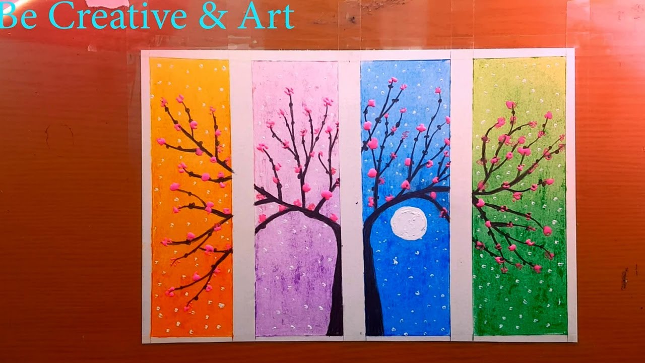 Disegno dell'albero del fiore con i pastelli ad olio | disegni pastelli a olio