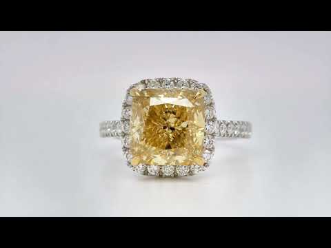 4.40 Carat Fancy Intense Yellow Cushion-Cut Lab-Grown Diamond Ring in 18K Gold  - Orogem Jewelers