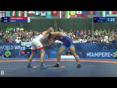 1/8 GR - 96 kg: A. SAVOLAINEN (FIN) df. D. LEE (KOR) by VSU1, 10-2