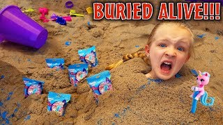Buried Alive in the World's Biggest Kinetic Sand Box!!! Scavenger Hunt With Fingerling Minis Toys!!