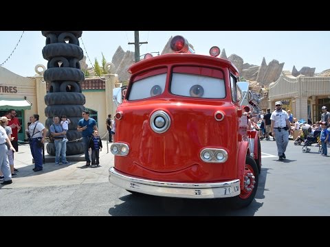 Red the Firetruck, Lightning McQueen & Tow Mater at Radiator Springs Cars Land, Disneyland 60th