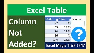 Excel Table NOT Automatically Add New Column or Rows? Option Setting to Fix This. Magic Trick 1547