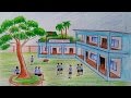 How to draw  School Scene Step by step (very easy) || Art video