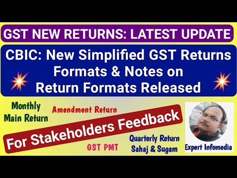 GST Update: CBIC Released New Simplified GST RETURNS FORMATS, PROCESS and NOTES 31 July 2018 Video