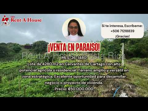 Venta Cervantes de Cartago: Amplio Terreno de 4,280 m² con Gran Potencial