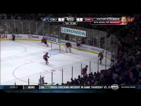 Viktor Stalberg goal 1-1 Mar 1 2013 Columbus Blue Jackets vs Chicago Blackhawks NHL