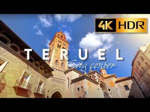 4K HDR WALK em TERUEL ESPANHA | Passeio a pé em um dia ensolarado no centro da cidade