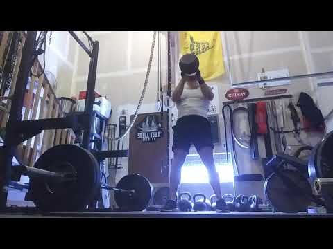 32kg/70 pounds 130 kettlebell swings 80 chinups 68 days age 45