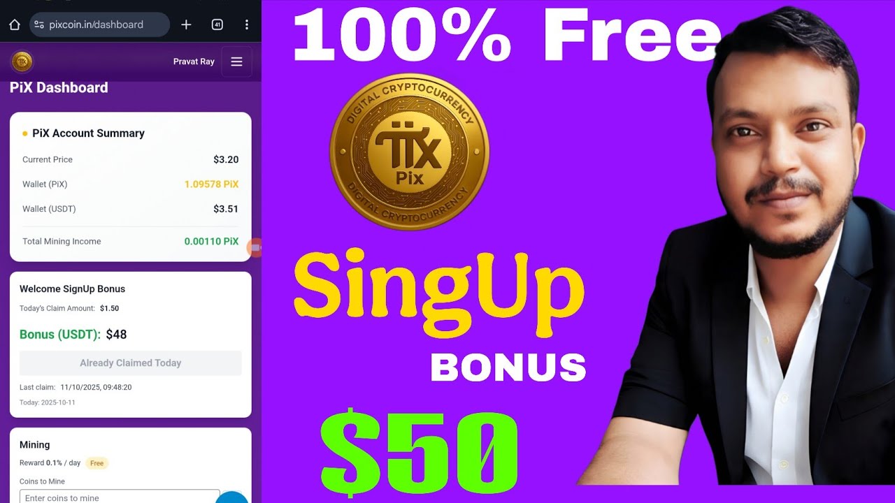Pix coin Mining ✅ Signup Video  