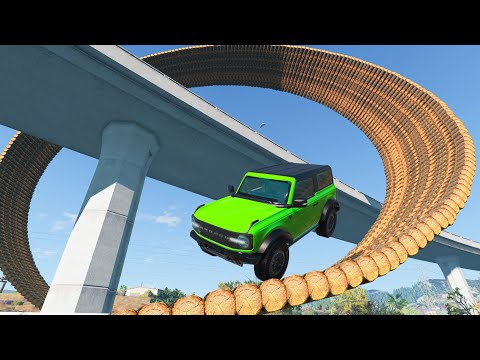 Cars Jumping vs Loop Bridge around Freeway - Amazing Police Car Jumping and Acrobatic - BeamNG.Drive