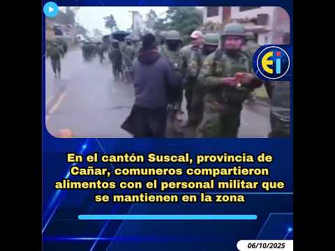 ⚠️ En el cantón Suscal, provincia de Cañar, comuneros compartieron alimentos con el personal militar
