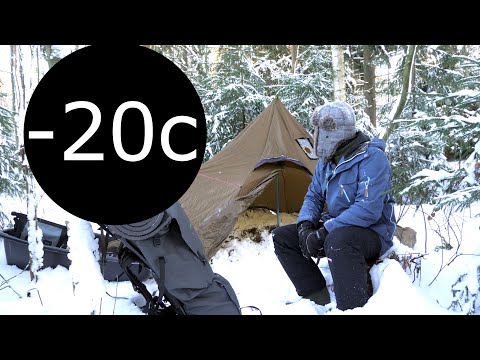 Winter hiking. Titanium hot tent stove and tipi tent in cold winter [Eng Subs]