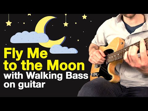 Fly Me to the Moon Guitar Chords with Walking Bass - Jazz Tutorial