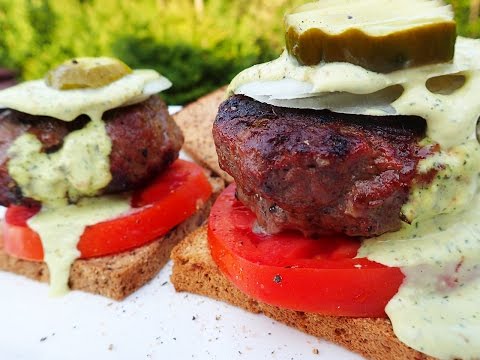 Garlic & Arugula Grass-fed Burgers on Paleo Bread