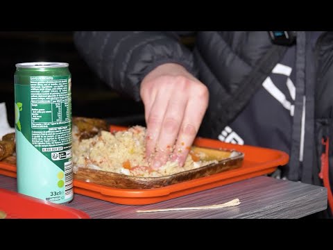 Ivorian Garba (cassava semolina, fried fish, aloco and condiments)