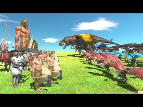 Big Battle - Flying Dinosaurs VS Ancient Humans - Animal Revolt Battle Simulator
