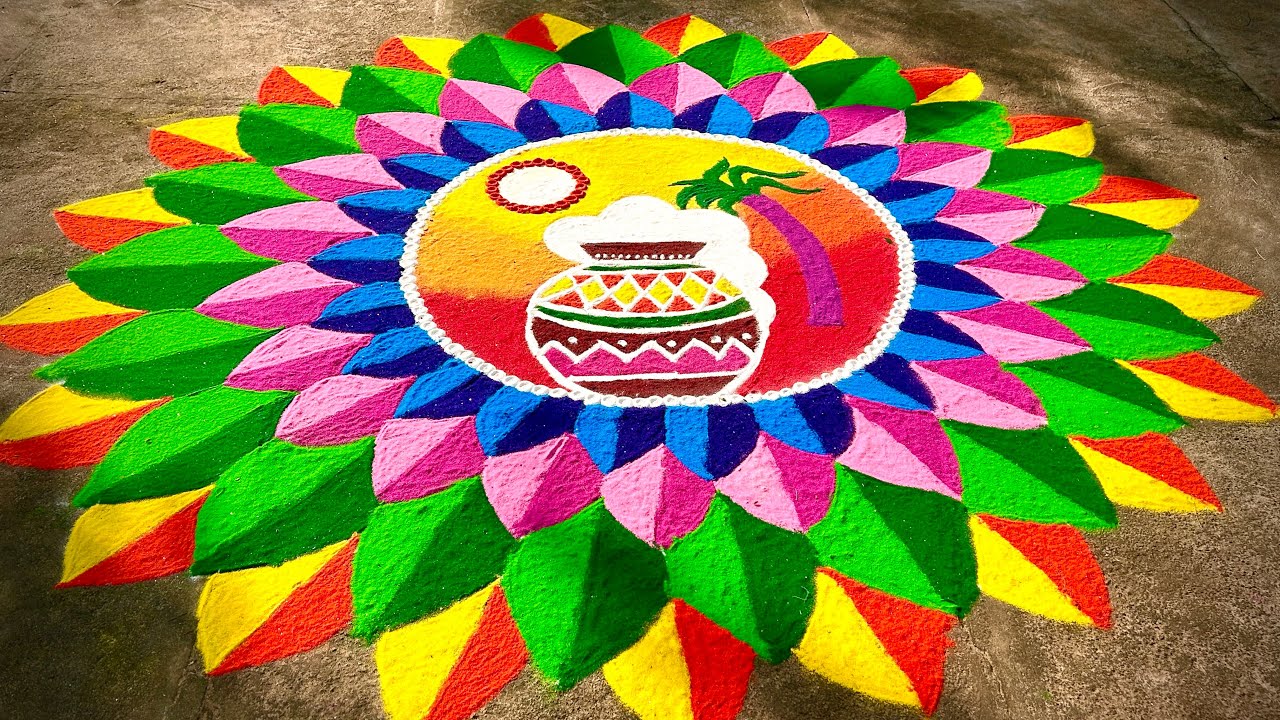 Easy & Simple Pongal Pot 3D Rangoli Design ❤️🤎💛🧡💚💜 || Samfamily || Village style